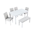 thumbnail image 7 of White Solid Wood Dining Table And Bench For 6 Meals With Chairs In White, Frame, Tabletop, Chic Style, 7 of 7