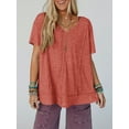 thumbnail image 7 of Womens Oversized Tshirts Knit V Neck Short Sleeve Tunic Tops Summer Casual Loose Fit Tee Shirts, 7 of 7