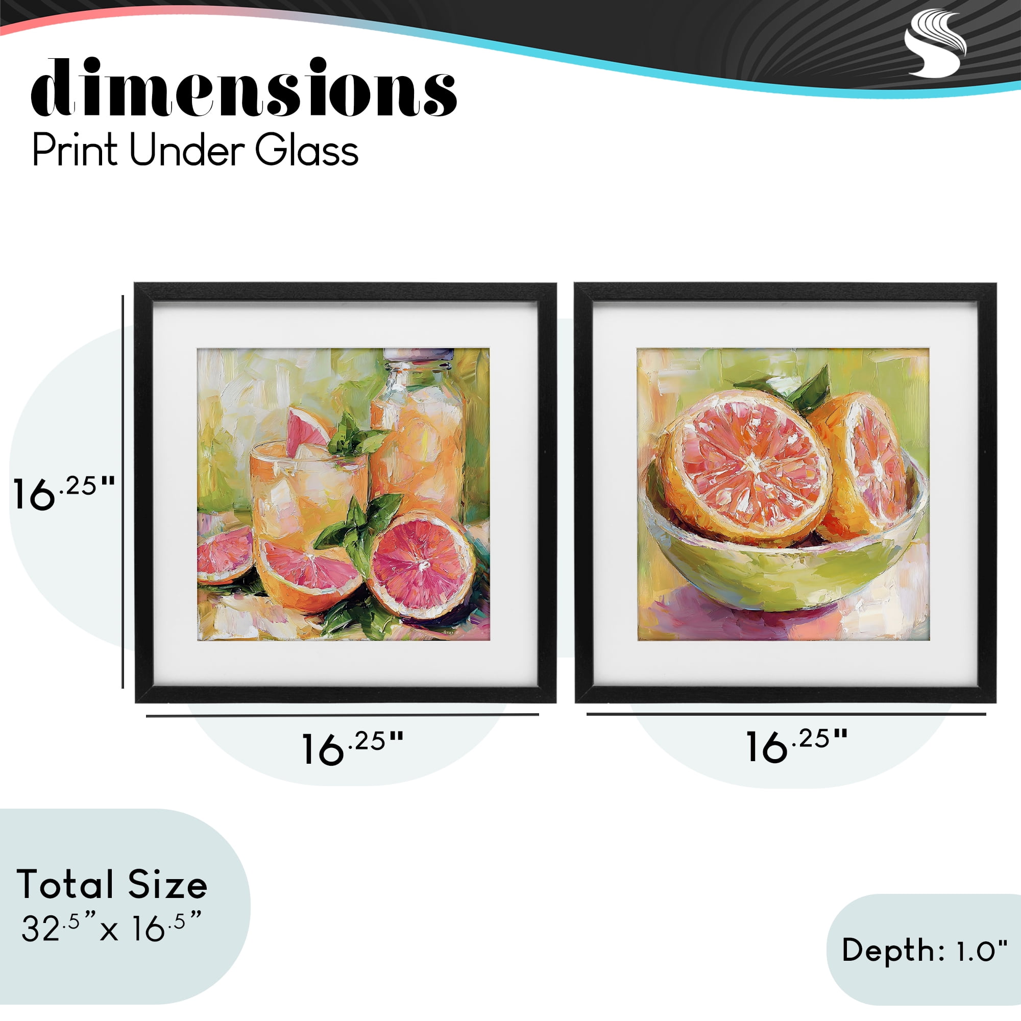 Stupell Industries Grapefruit Drinks & Fruits 2 Piece Black Framed Print Under Glass Set, design by Riley B