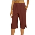 thumbnail image 2 of BXINGOHAI Summer Lounge Shorts for Women Fashion Linen Wide Leg Flowy Comfy Pants Wine M, 2 of 6