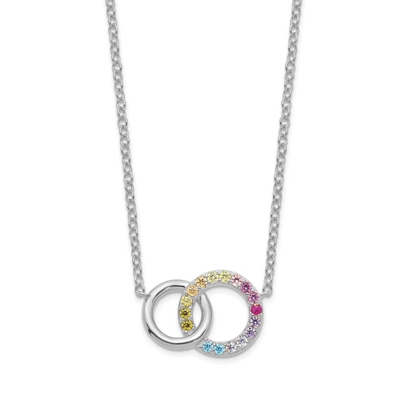 FB Jewels Sterling Silver Rhodium-plated Colorful CZ Intertwined Circle w/2in ext. Ne