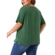 thumbnail image 3 of Blusa de mujer de talla grande Agnes Orinda, de manga corta, cuello redondo, de algodón y lino, camiseta 1X en verde militar, 3 of 6