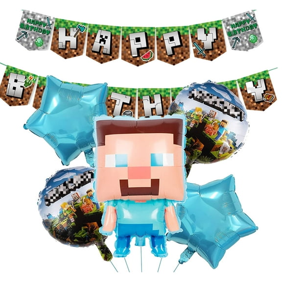 7 PCS Minecraft Balloons Pixel Style Gamer Party Supplies Mining Balloons