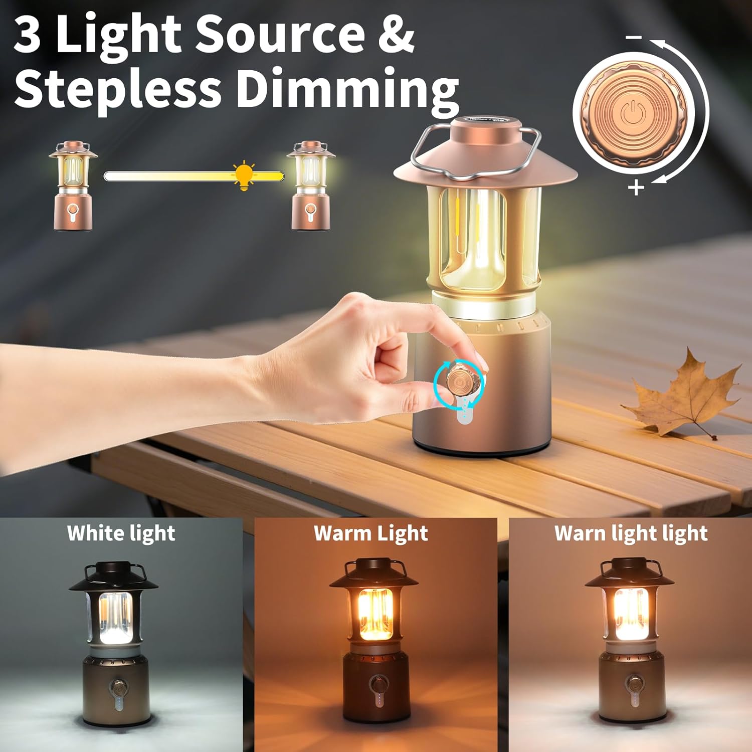 Telescopic Camping Lantern, 8000mAh Camping Lights Rechargeable with 3 Light Modes, Waterproof & Impact-Resistant Tent Lights, LED Lantern for Power Outages, Emergency, Hiking, Hurricane(Copper)