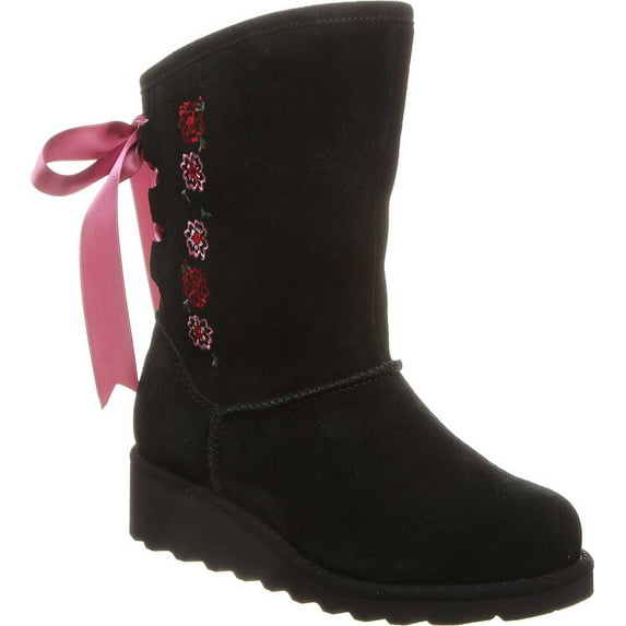 Girls' Bearpaw Carly Bootie Black II Cow Suede 2 M