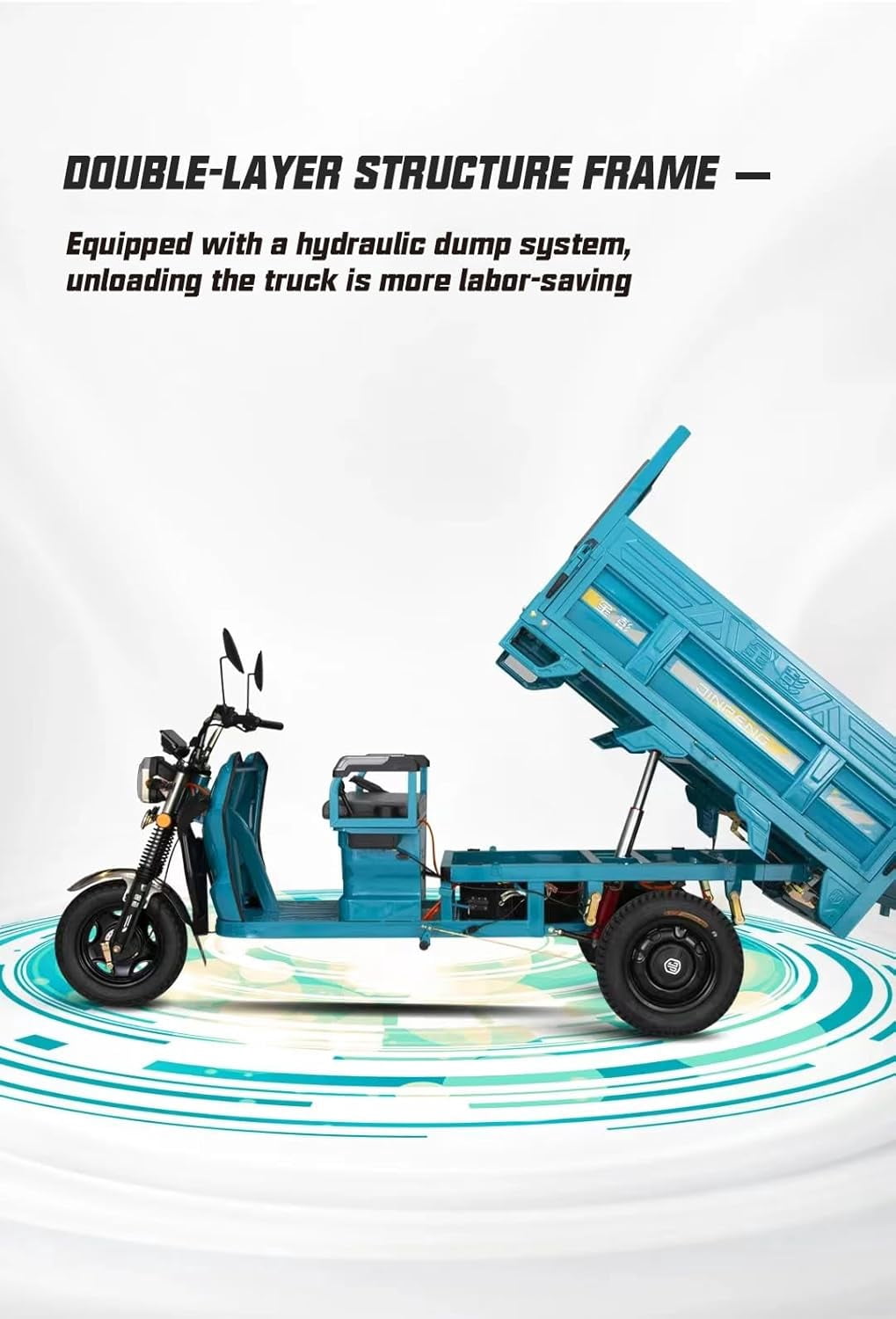 60V 45A Electric Tricyle Cargo Van for Adults, Long Range Commercial Mobility Scooters for Seniors, 1000W Electric Three Wheel Cargo Transporter w/63" Hydraulic Tipping Bucket, 25-37 MI Range