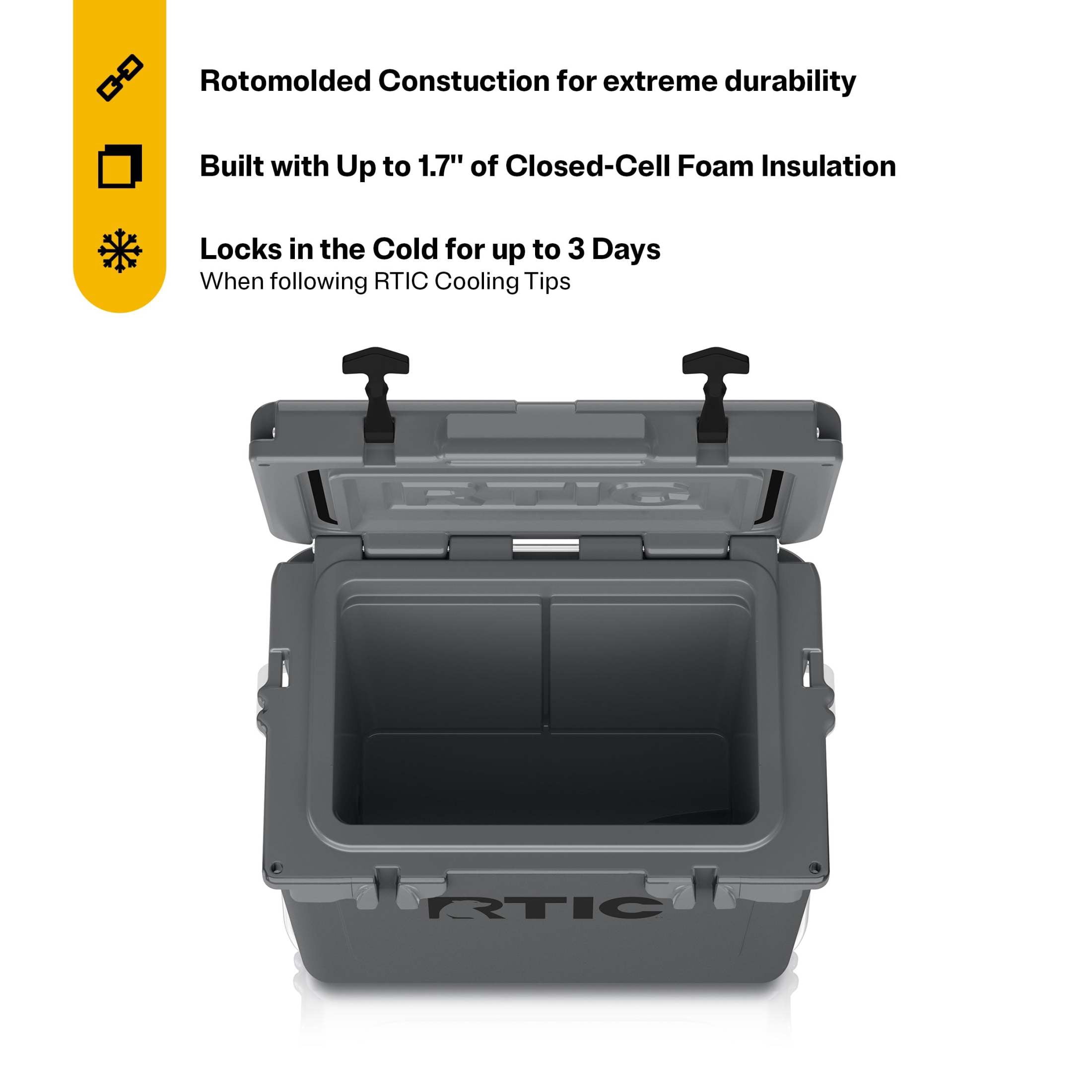 RTIC 20 QT Ultra-Tough Rotomolded Hard-Sided Ice Chest Cooler, Fits 30 Cans, Dark Grey