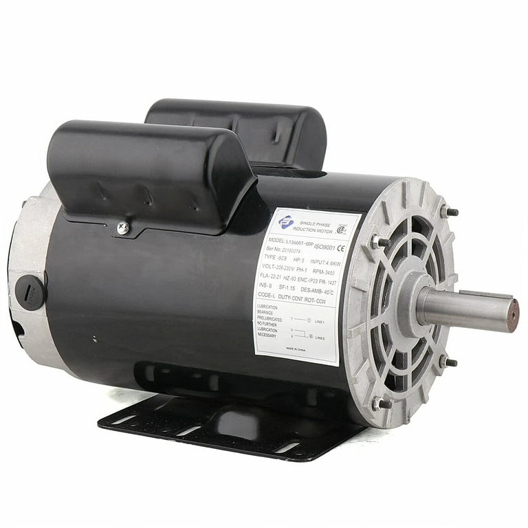 Miumaeov Air Compressor Electric Motor 5HP Single Phase Compressor Duty  Electric Motor 208V-230V 56 Frame 3600 RPM 143/5T Frame 7/8 Shaft CCW with  Overload Protection 