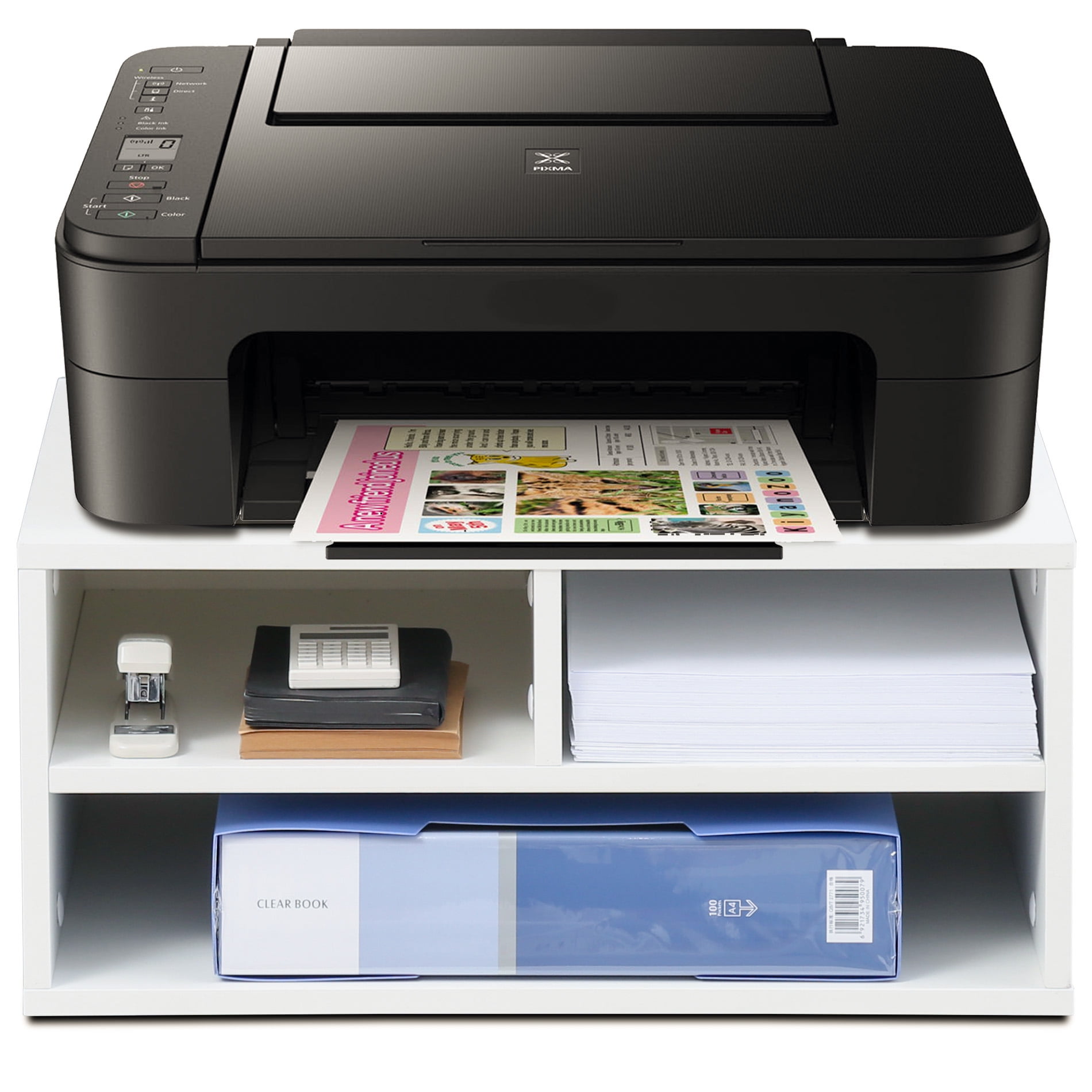 FITUEYES Printer Stands， Large Desktop Paper Organizer, White