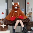 thumbnail image 2 of Women Cute Animal Hooded Throw Poncho Blanket, Soft Fuzzy Plush Button‑Front Wearable Cape Shawl with Apple Pockets Fall Winter Outfits for Women(Brown,One Size), 2 of 7