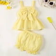 thumbnail image 2 of Sopiago Baby Girl Clothes Summer Outfits for Toddler Girls Stripe Sleeveless Bowknot Tank Top Shorts Set Cute Baby Girls' Clothing (Yellow,9-12 Months), 2 of 7