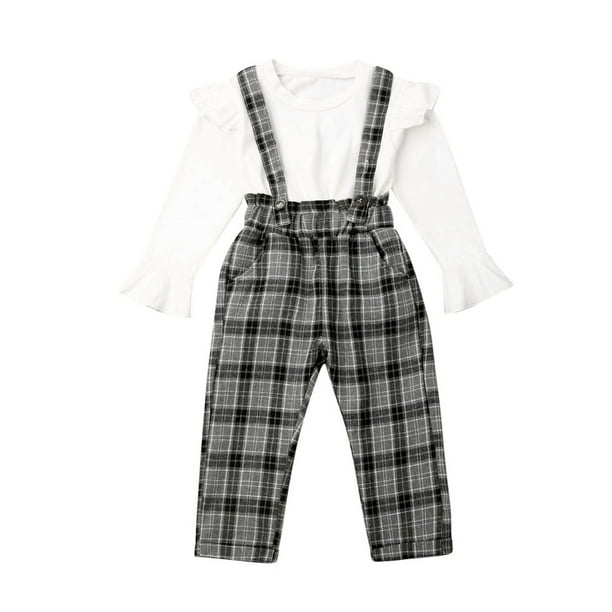 Wsevypo Toddler Baby Girls Clothes Long Sleeve Tops White Shirt Sling Pants Outfit Set Walmart Com Walmart Com