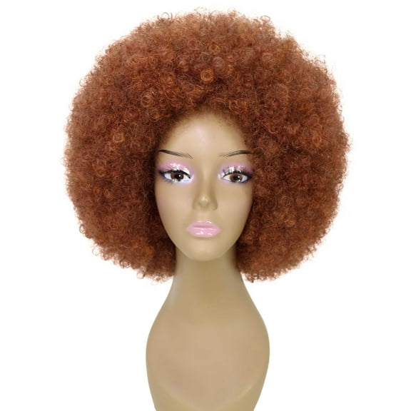 LUXLUXE Taylor Curly 14 in Long Full Wig Full Cap Wig, Heat Resistant Fibers, Brown with Copper Red