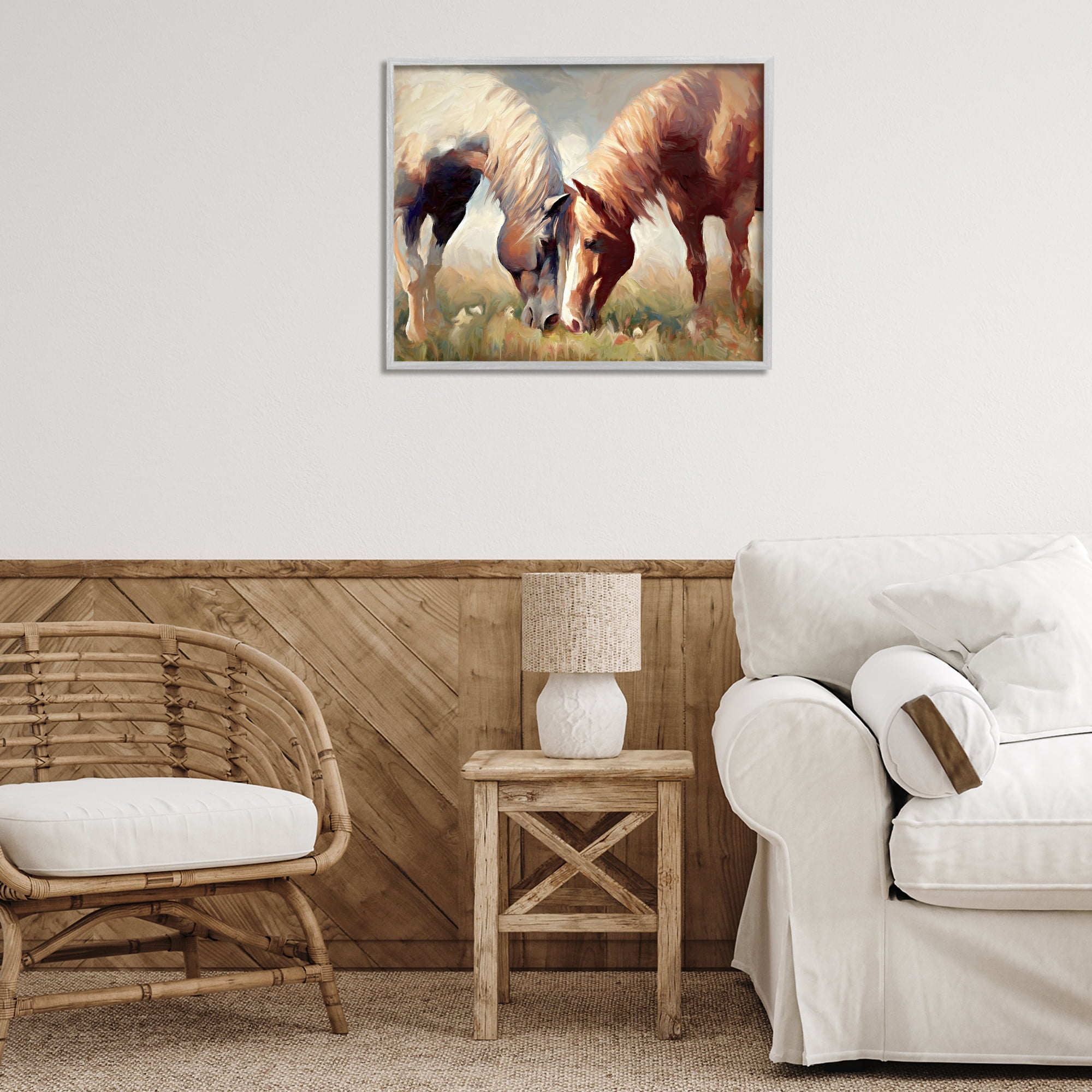 Stupell Industries Horses Touching Noses Animals & Insects Painting Gray Framed Art Print Wall Art, 30 x 24