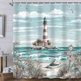 thumbnail image 3 of Nautical Lighthouse Shower Curtain - Coastal Ocean Seascape Bathroom Decor, Sailboat Beach Blue Teal Waterproof Polyester with Hooks, Machine Washable 70x70 Inches, 3 of 3