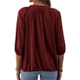 thumbnail image 2 of Langwyqu Women's Crew Neck T Shirt Half Sleeve 3/4 Sleeve Pleated Basic Tops, 2 of 2