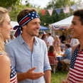 thumbnail image 5 of USA 250th Anniversary Patriotic Headband for Men Women, 1776-2026 U.S. Flag Wide Sweatband, Red White Blue Stars and Stripes Crisscross Hair Accessory for Running, Yoga, 4th of July Parades, Lazyguy, 5 of 8