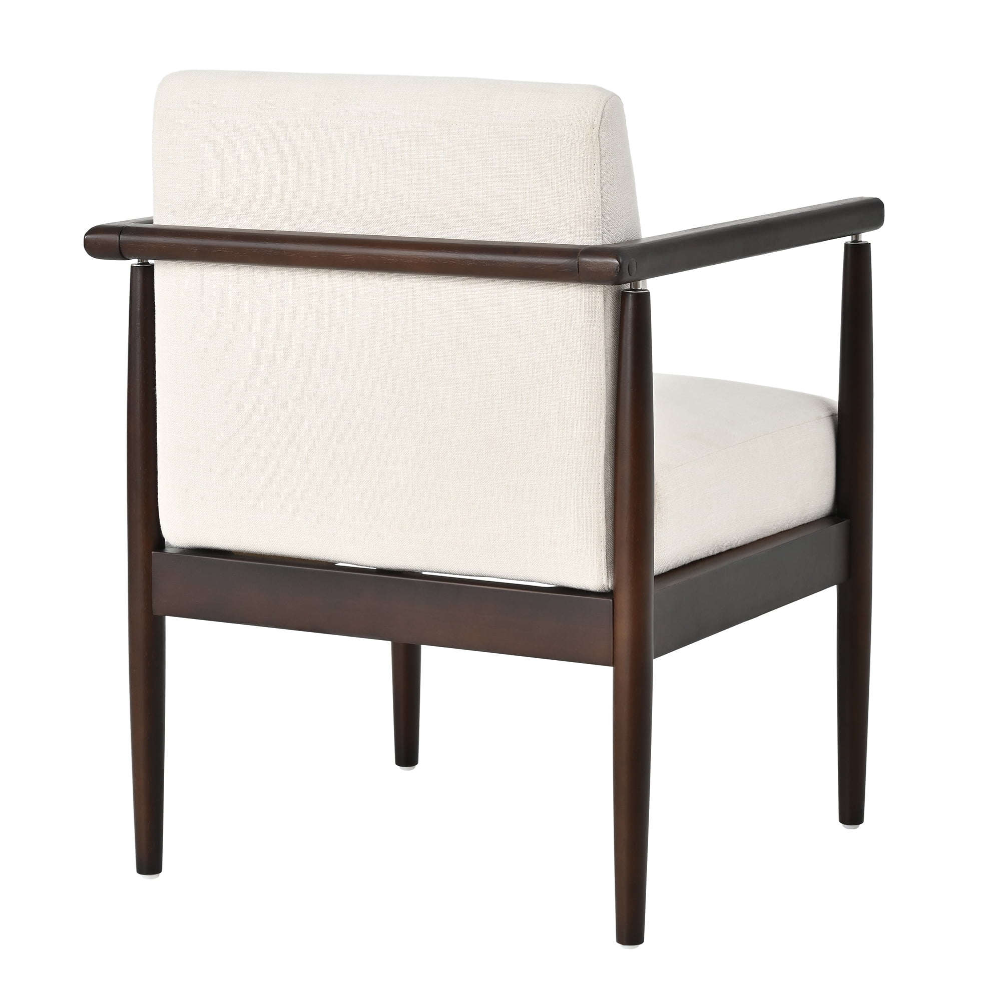 Set of 2 Mid-Century Modern Dining Arm Chairs, Fabric Upholstered Accent Chairs with Rubber Wood Frame, Walnut Finish & Beige Upholstery for Dining Room, Kitchen, Living Room