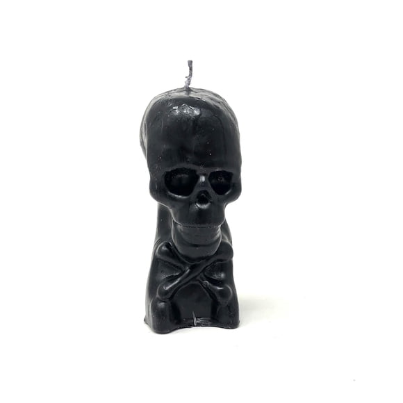Vrinda® Decorative Candle Skeleton Black – 5 Inch Skeleton Head Sculpture - Unique Gothic Style Candle for Spooky Ambiance, Home Decor, Halloween Party and More