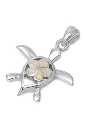 Sea Turtle Simulated Opal Pendant Sterling Silver
