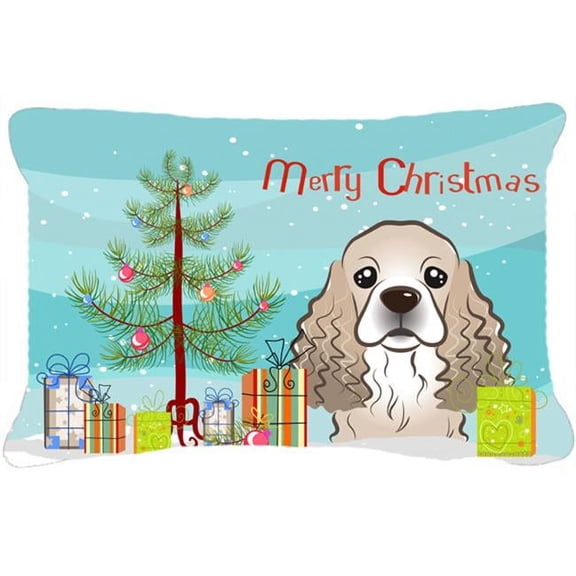 Carolines Treasures BB1588PW1216 Christmas Tree and Cocker Spaniel Canvas Fabric Decorative Pillow, 12H x16W, multicolor
