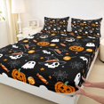thumbnail image 4 of Homewish Dark Gothic Halloween Bed Sheets,Witch Hat Skull Pumpkin Candy Spider Print Full Size Sheets,4 Pieces,1 Flat Sheet,1 Fitted Sheet and 2 Pillowcases, 4 of 6