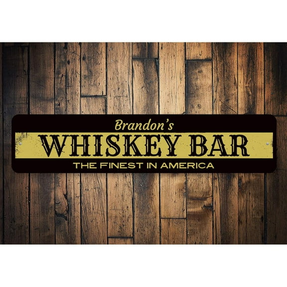 Whiskey Bar Name Novelty Sign, Metal Wall Decor - 4x18 inches