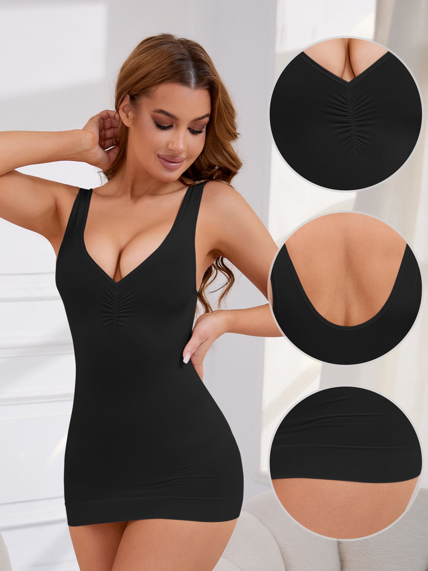 Unique Bargains Women's Abdomen Slimming V-Neck Versatile Slim-Fit Shaping Tank M Black
