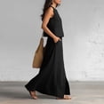 thumbnail image 6 of Womens Linen Look 2 Piece Sets With Sleeveless V Neck Vest And Side Slit Maxi Skirt Featuring Functional Pockets And Solid Color Black L, 6 of 6
