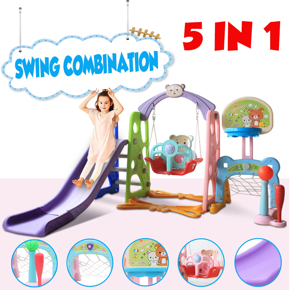 ADORNEVE Slide and Swing Set 3-in-1 for Toddlers Play Climber Freestanding Slides Playset Kids Playground Toy with Basketball Hoop for Indoor Outdoor 
