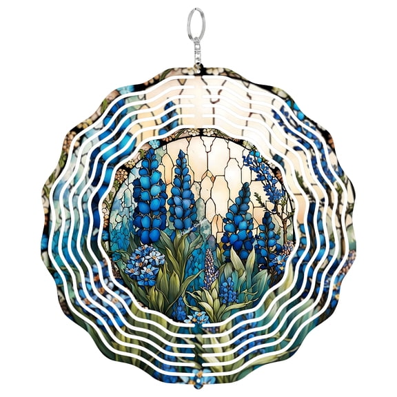 Blue Bonnet Wildflowers 3D Wind Spinner, Stainless Steel Hanging Decor, Spring Floral Garden Art