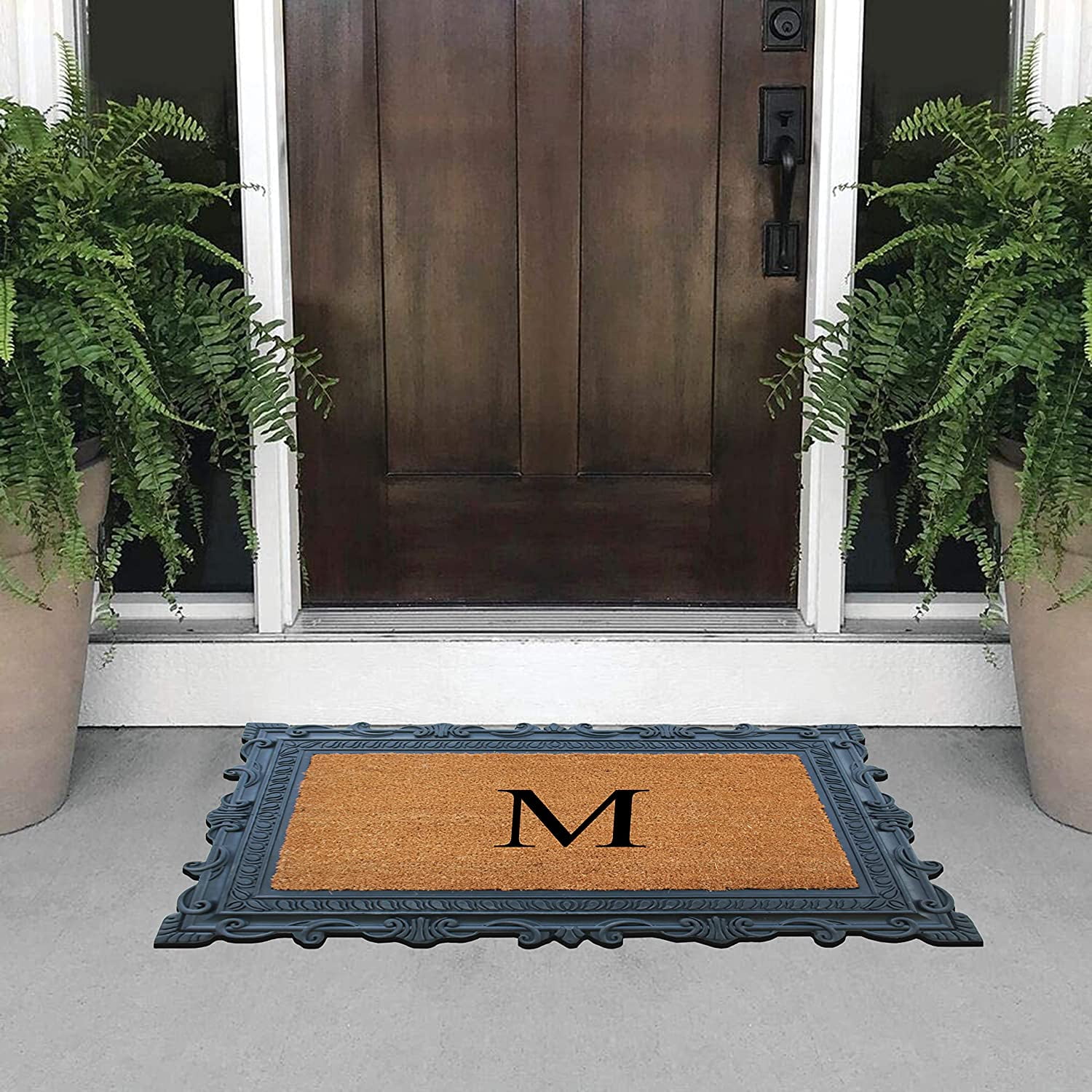 A1HC Natural Rubber & Coir 24x36 Monogrammed Doormat For Front Door, Anti-Shed Treated Durable Doormat for Outdoor Entrance, Heavy Duty, Low Profile, Easy to Clean, Long Lasting Front Porch Entry Rug