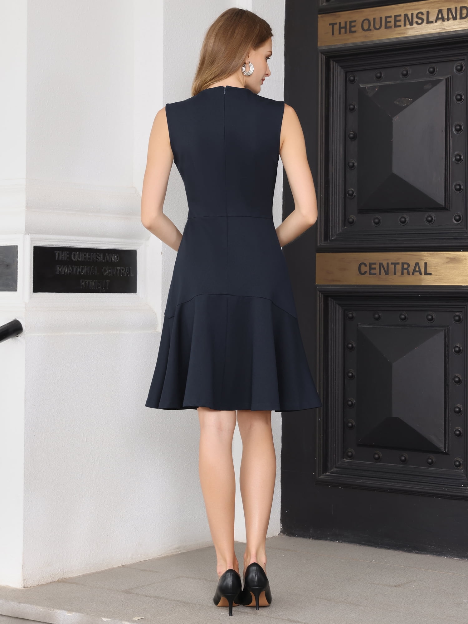 DARING DIVA Women's Office Dress for Sleeveless Fishtails A-Line Dresses 2XL Dark Blue