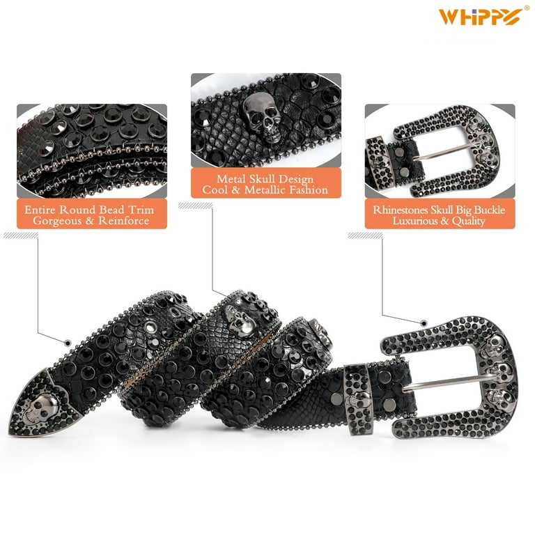 WHIPPY Rhinestone Studded Belt for Women Men, Western Cowgirl