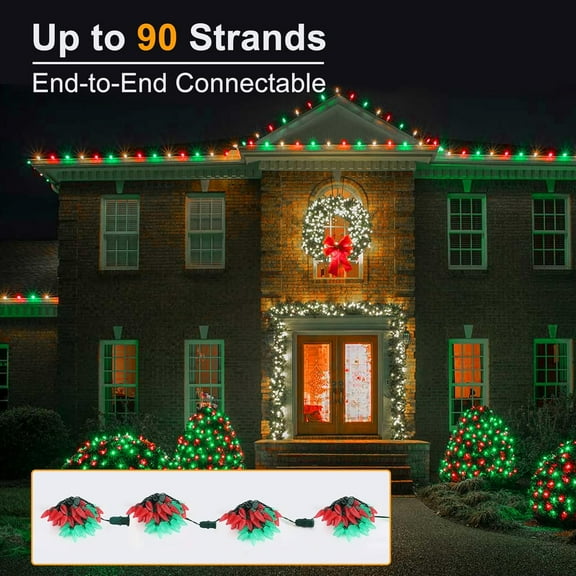 FGERFE-Red & Green Christmas Lights, 33ft 50 LED Faceted C9 Christmas Lights, Connectable Indoor Outdoor Roof String Light, 120V UL Certified Xmas Tree Light for Xmas Holiday Yard Garden Party