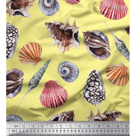 Soimoi polyester Crepe Fabric Colorful Shells Ocean Decor Fabric Printed Yard 52 Inch Wide