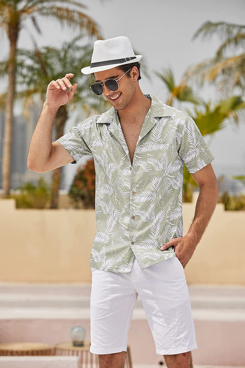 COOFANDY Men's Hawaiian Shirt Short Sleeve Casual Button Down Floral Printed Beach Shirts with Pocket