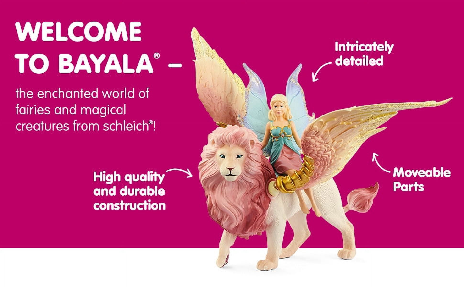 Schleich Bayala - Fairy in Flight on Winged Lion with Moveable Wings - Magnetic Toy Fairy Figurine Riding Magical Pink Lion - Kids Ages 5+