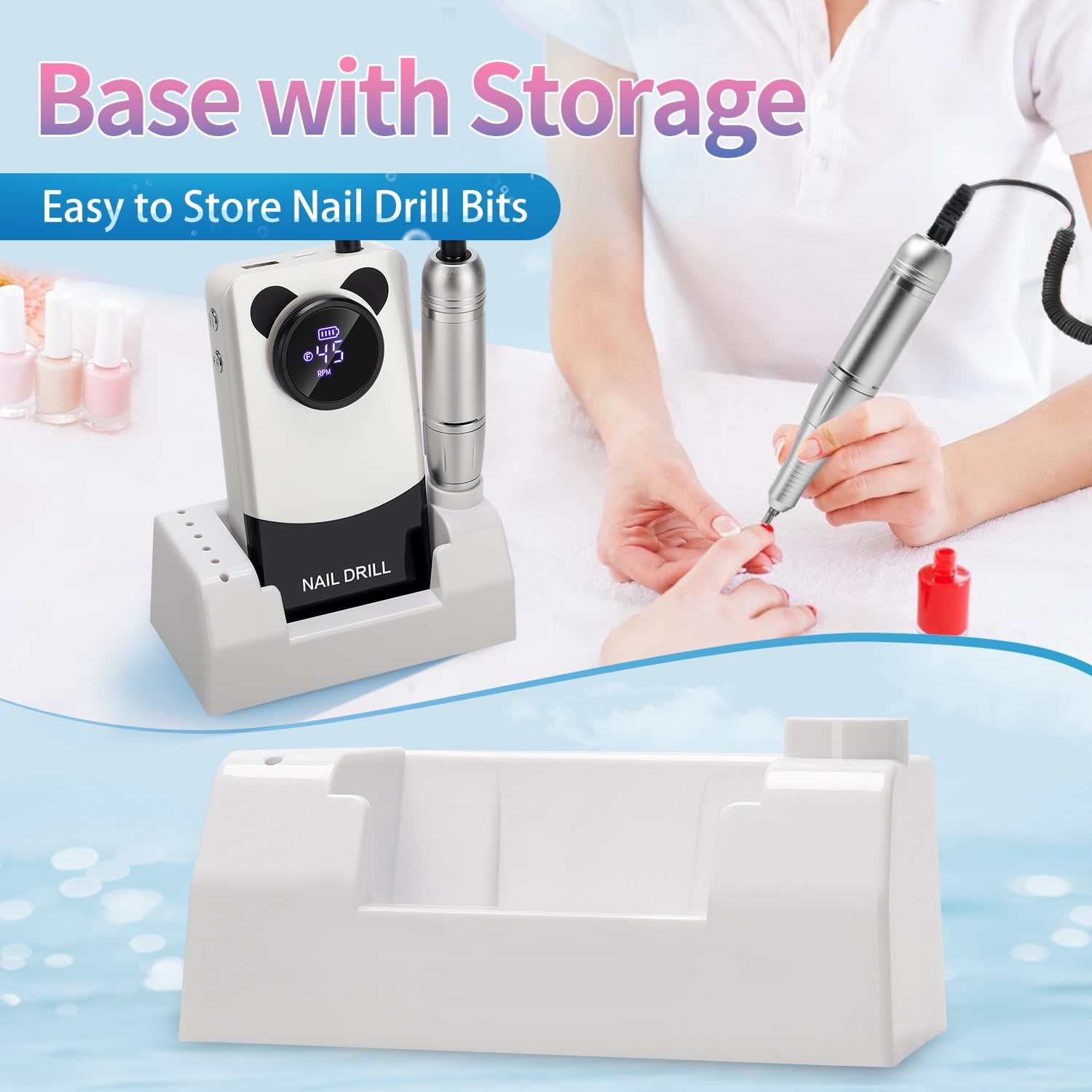 Professional 45000RPM Nail Drill Machine for Acrylic & Gel Nails, Rechargeable Electric Nail File with LCD Display, Low Noise, Portable E-File Tool