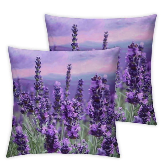 PHYHOO Set of 2 Purple Lavender Colored Flowers Print Decorative Throw Pillow Covers  for Home Decor Sofa Car Bedroom Pillow case 12x12in