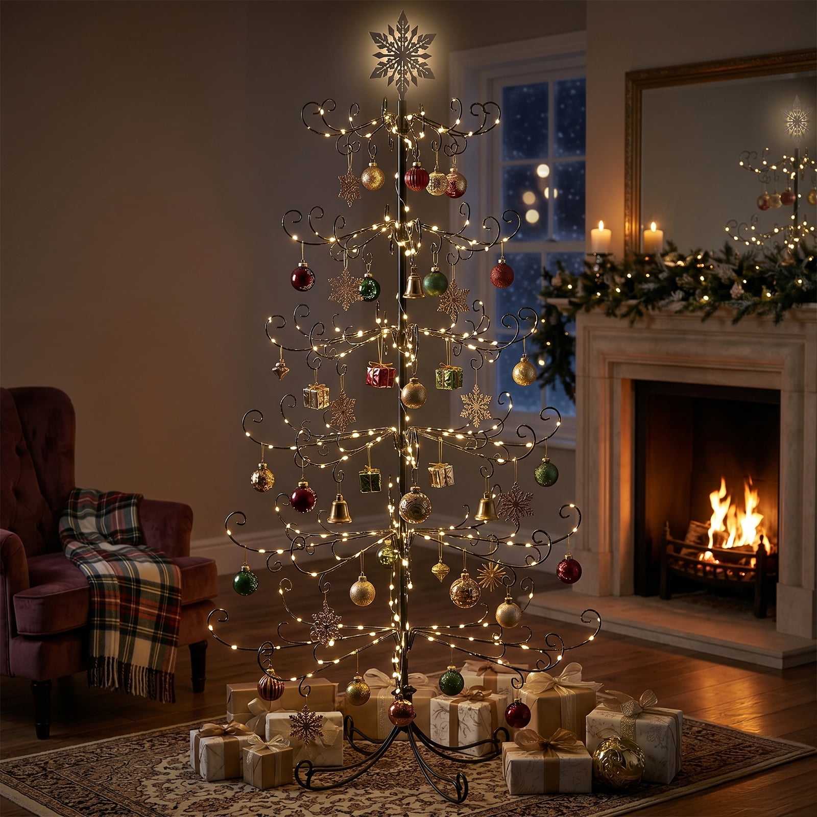 6ft Christmas Tree with Snowflake Top Black PVC Iron (Accessories Not Included)