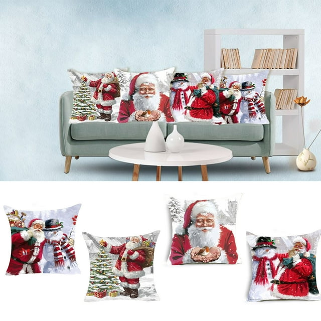 Fiudx Liquidación De Ofertas Flash Funda De Cojín Navideño, Decoración Navideña Interior, Navidad, Funda De Cojín, Copo De Nieve Navideño, Papá Noel, Cojín De Lino Decorativo Para El Hogar C