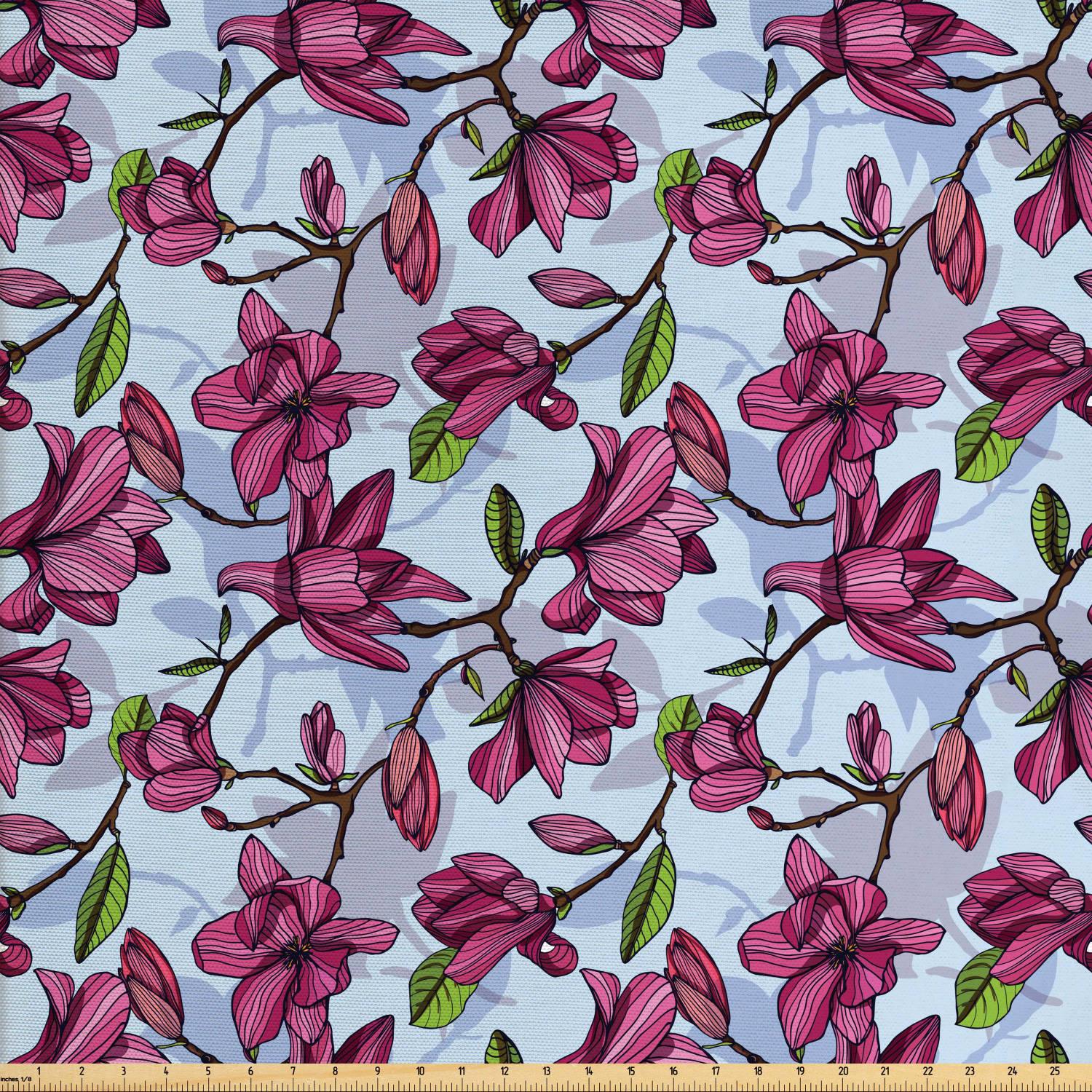 Magnolia Fabric by The Yard, Flowering Branches with Thriving Petals