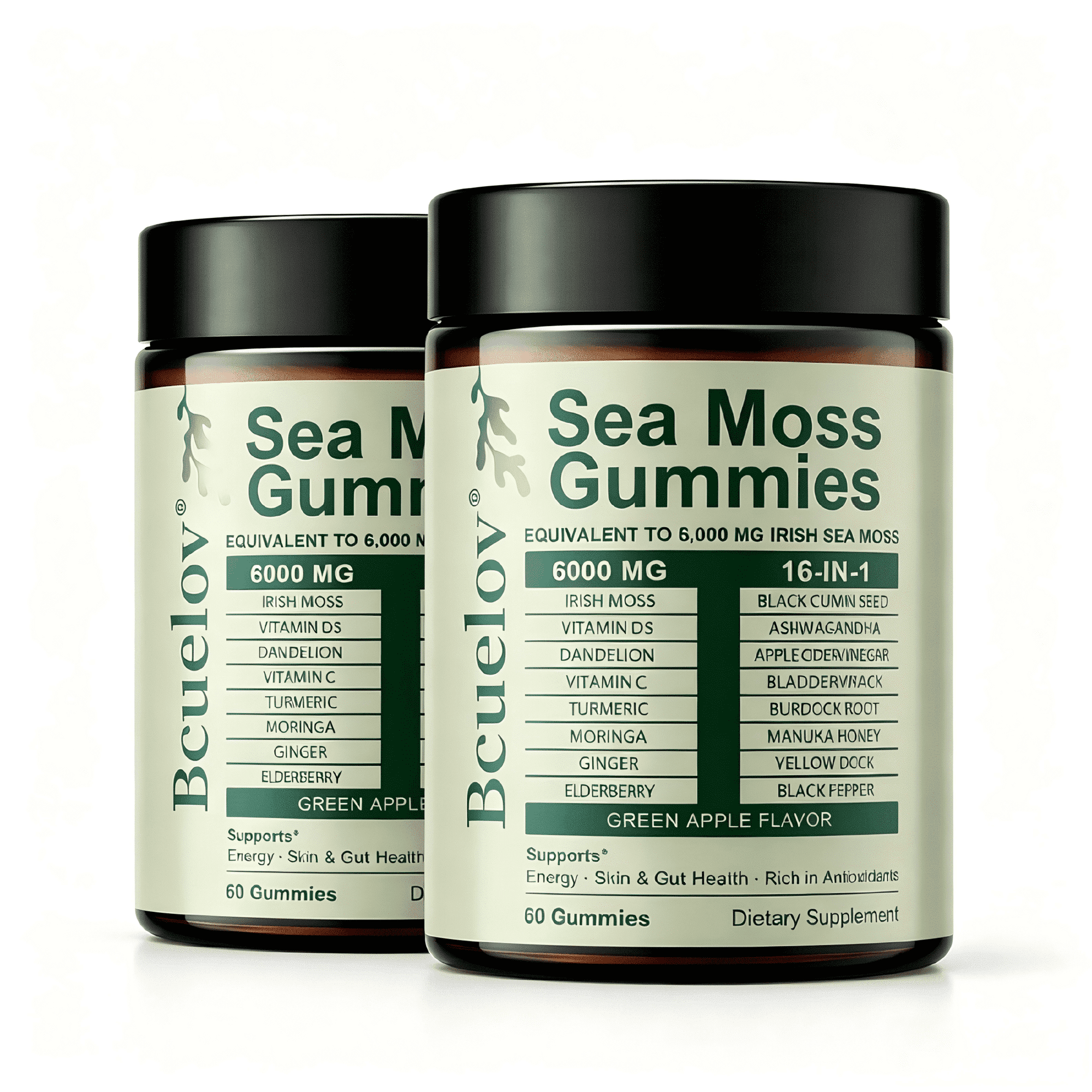 Bcuelov Sea Moss Multivitamin Gummies,Support Energy and Vital Nutrients for Aldult,60 Gummies.2 Packs