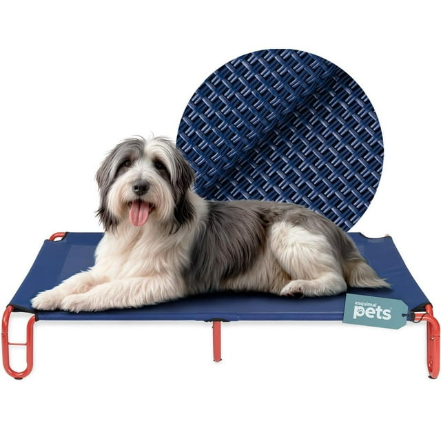 Cama Elevada para Perro Grande ESQUIMAL Azul Rojo con Malla Transpirable Ideal en Calor