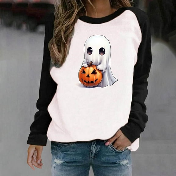 Wensltd Womens Graphic Hoodie Crewneck Casual Fall Long Sleeve Tops Halloween