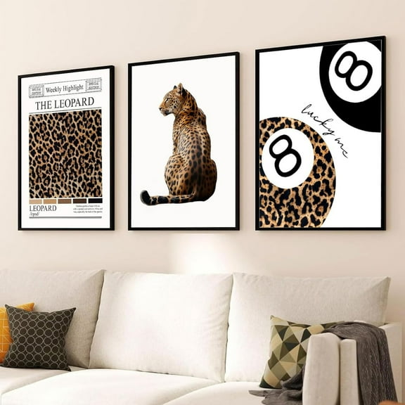 Set of 3 Trendy Leopard Wall Art Funky Lucky 8 Ball Posters Prints Preppy Room Aesthetic Cheetah Wall Decor Pictures for Girls Bedroom Apartment Dorm Unframed 12x16in
