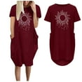 thumbnail image 2 of Robes d'Été pour Femmes Manches Courtes Décontractées T-Shirts Robe Imprimée Col Rond Confortable Longueur Genou avec Poches A1, 2 of 5
