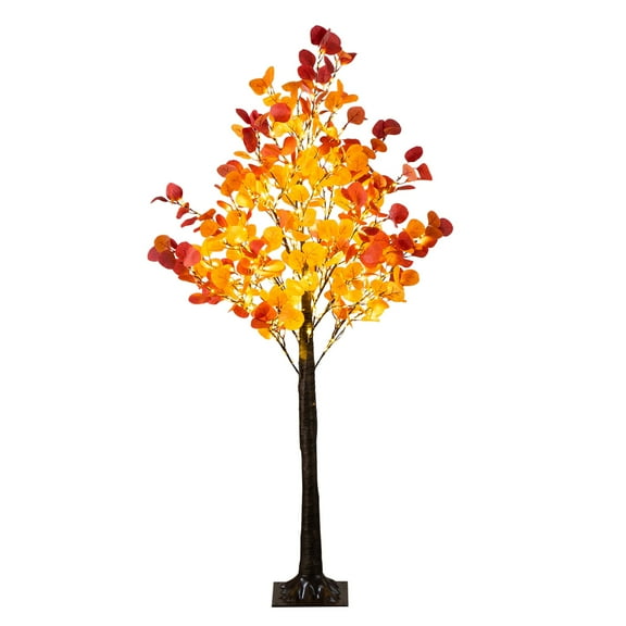 Nearly Natural Pre-lit Fall Harvest Eucalyptus Artificial Tree - 5' - Warm White LED Lights