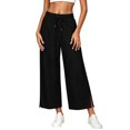 thumbnail image 3 of Luvrsol Flowy Pants for Women Plus Size Wide Leg High Waist Breathable Casual Slacks with Side Pockets S-2XL, 3 of 7
